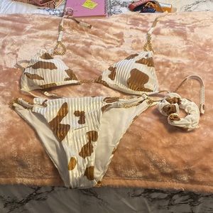 Shein Cow Print 2 Piece Swimsuit with matching Scrunchie.